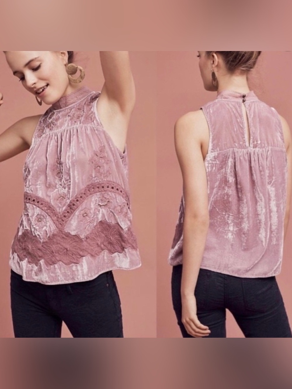 Anthropologie Myleen Velvet Shell, by Floreat - Mauve